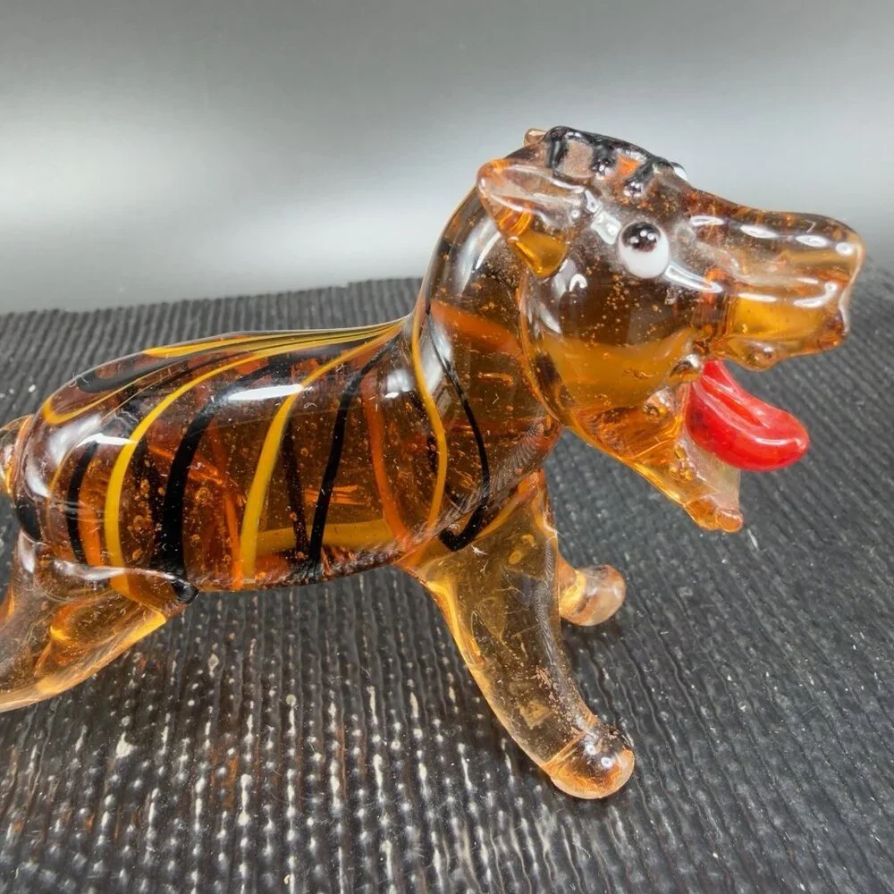 Vintage‎ Czech Republic Hand Made Art Glass Figurine Tiger Lion Hand Blown Glass